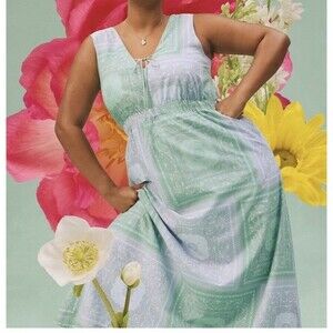 Universal Thread Bandana Print Maxi Dress Size M Sleeveless Green Blue Boho